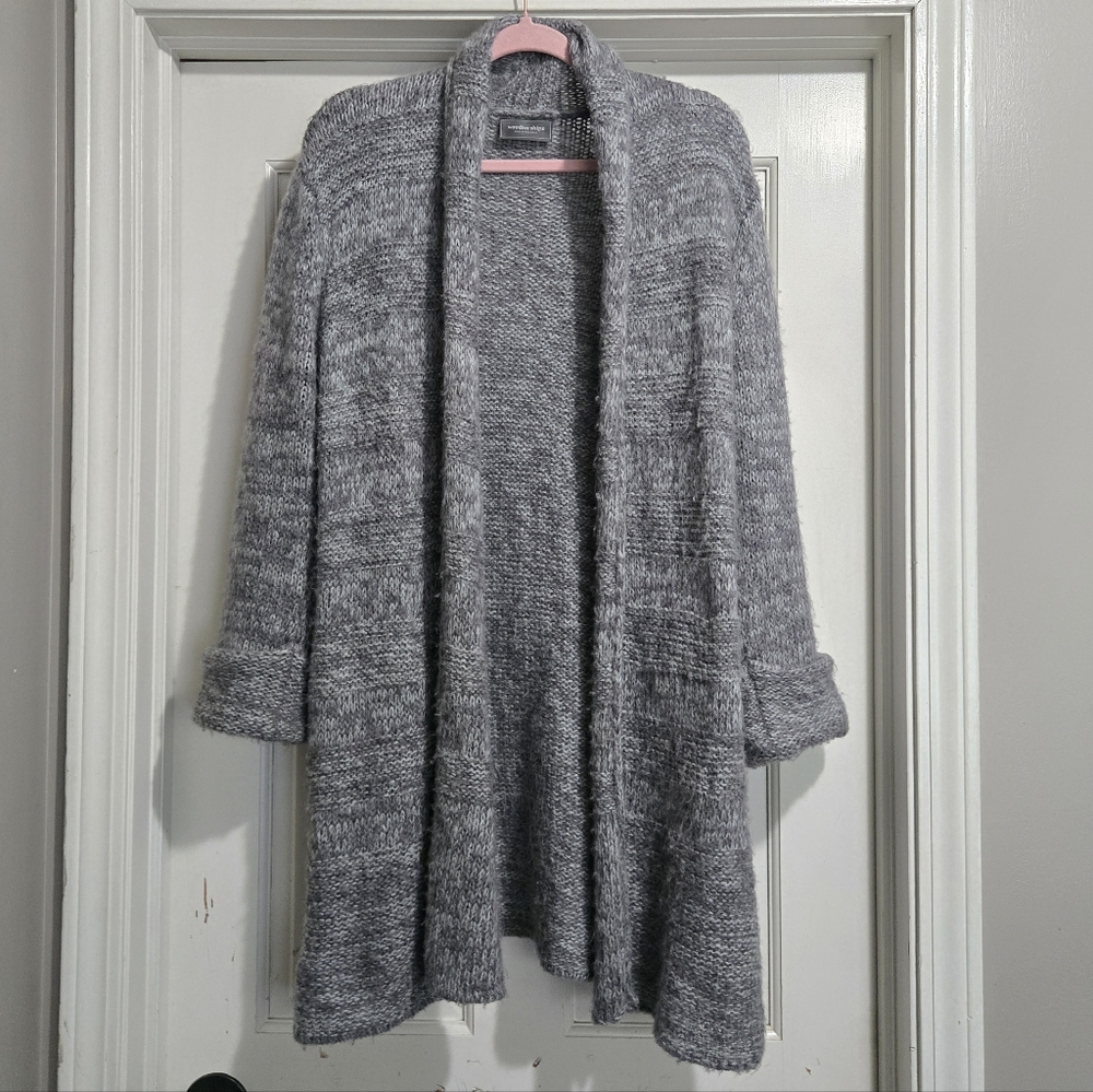 Wooden Ships Gray Acrylic Mohair Wool Knit Pockets Long Cozy Cardigan Sweater